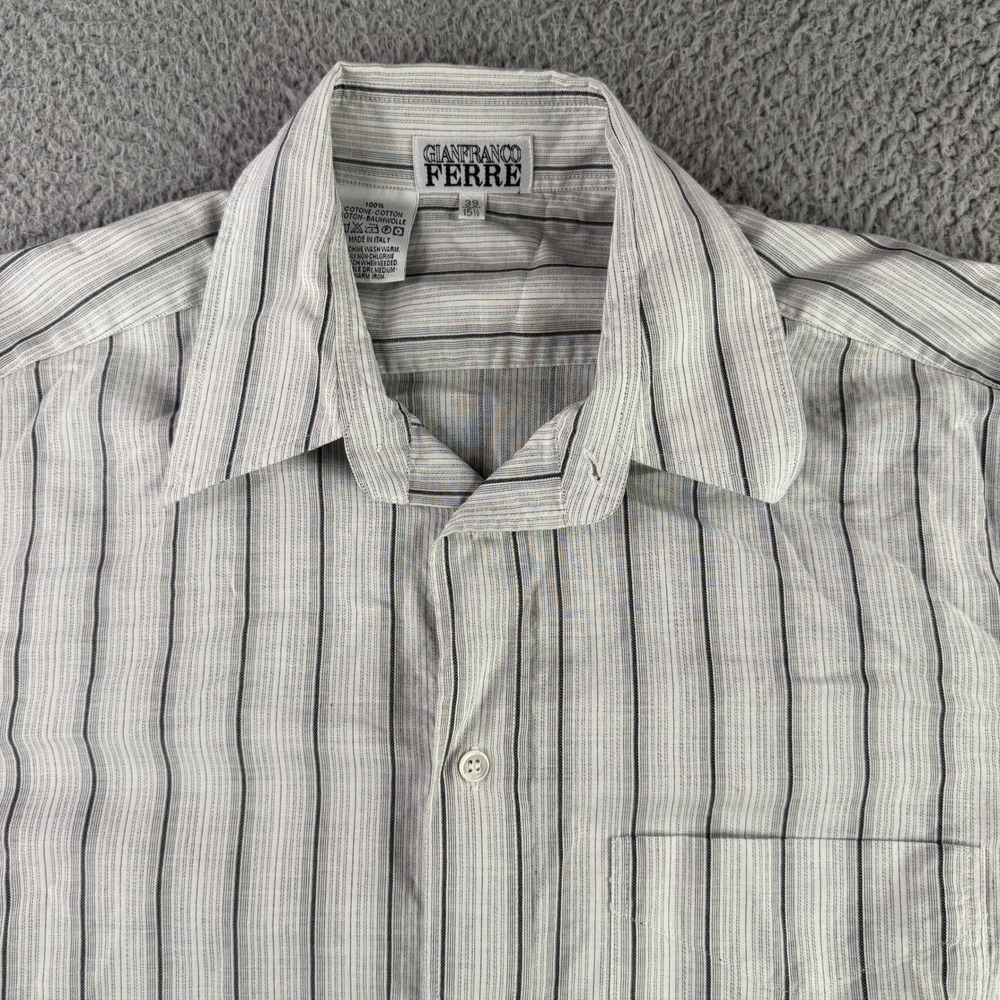 Gianfranco Ferre Button Down Mens 15.5 White Striped Long Sleeve Made in Italy